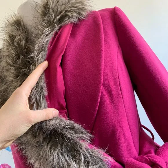 A BYER fancy magenta pea coat with fur and bow